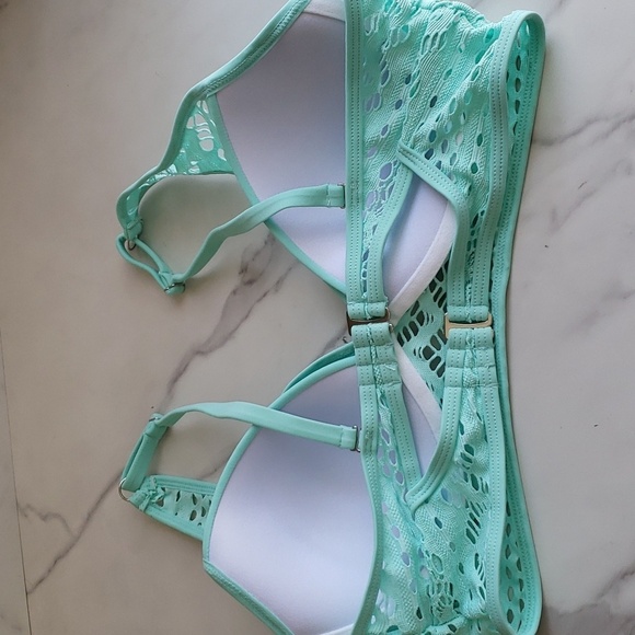 Luvami Crochet Lace High Waist V Neck Bikini Set in Green 109 Size M - Picture 9 of 16